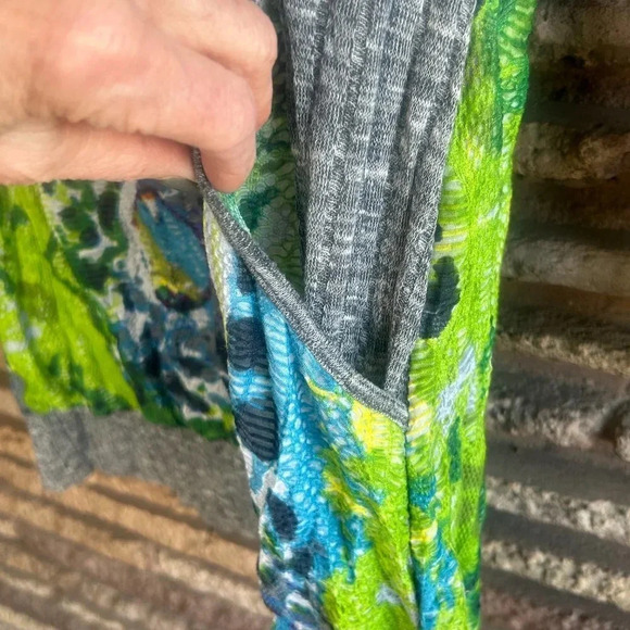 Elysee 26 Bold Green Blue Gray Print Hooded Long Sleeve Sweater Size Large - Picture 7 of 10